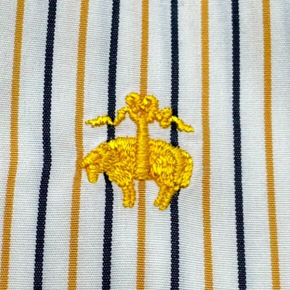 BROOKS BROTHERS Men's Large Supima Cotton Button Down White Yellow Striped Shirt - Picture 4 of 11